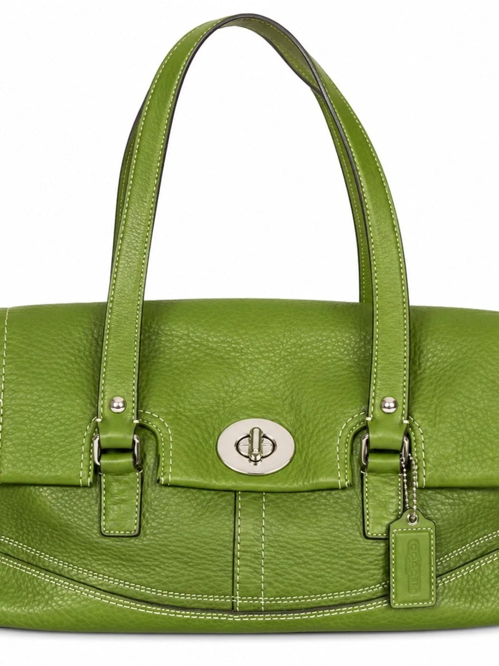 Coach Vintage Green Pebbled Leather Satchel Turnlock Handbag Y2K